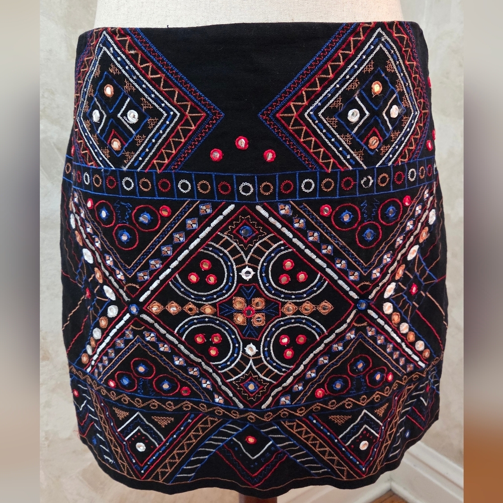 Philosophy Republic Clothing Embroidered Mirror Mini Skirt Boho Tribal Cotton